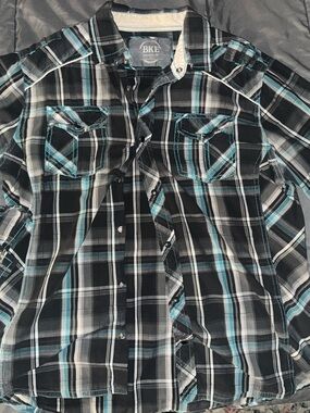 BKE Black, Teal & Gray Plaid Button-Down Shirt